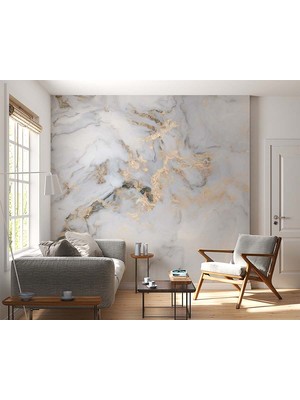 Grown Beyaz Altın Mermer Desenli Duvar Kağıdı
