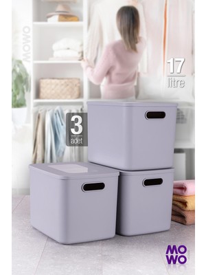 Mowo Home Retro Box Gri Renk 17 Lt Çok Amaçlı Düzenleyici Kapaklı Kutu, Saklama Kutusu, Organizer, Storage
