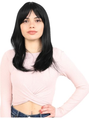 Hsc Bilişim Düz Perçemli Orta Boy Fiber Sentetik Peruk / Siyah