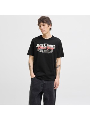 Jack & Jones Erkek Bisiklet Yaka Baskili Tisört - Logo