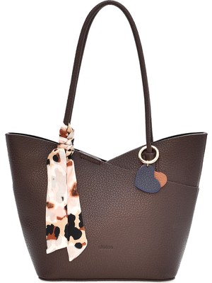 Elatae Tote Kadın Omuz Çantası – Çapraz Çantasıyla, Kalpli Charm ve Şal Detaylı ELA2017