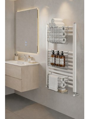 Sas Haus Petek Üstü Çok Amaçlı Banyo Rafı – Metal Havluluk & Düzenleyici Sepet 3 Adet Krom