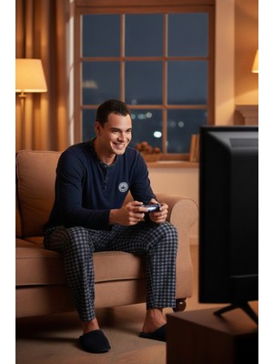 Buratti Ekoseli Yumuşak Dokulu Regular Fit Uzun Kollu Pijama Takımı Erkek Pijama Takımı 609611030