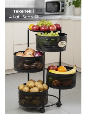 Orvila 4 Katlı Tekerlekli Tepsili Metal Sebzelik Açılır Patates Soğan Meyvelik Sepeti Raf