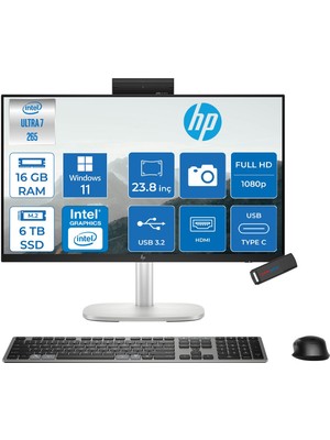 Hp Elitestudio 8 G1I Intel Core Ultra 7 265 5.3 Ghz 16GB Ddr5 6tb SSD Intel Aı Boost Windows 11 Home 23.8" Dokunmatik Fhd (1920 x 1080) IPS All In One Bilgisayar WCS7D3ETH05 + Zetta Flash Bellek