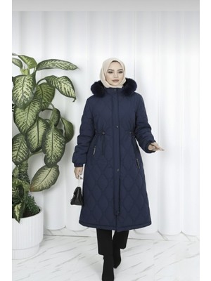 Zahire Kadın Büyük Beden Nova Kumaş Ara Boy Kapüşonlu Mont