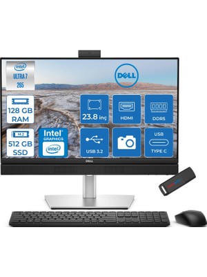 Dell Pro Plus All-In-One Intel Core Ultra 7 265 5.3ghz 128GB Ddr5 512GB SSD Intel Aı Boost Freedos 23.8'' Fullhd (1920 x 1080) Bilgisayar BTO103QB24250F49 + Zetta Flash Bellek