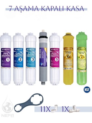 Nefa Tüm Kapalı Kasalar ve Ihlas (Silver, Plus, Platinum ) Su Arıtma 7'li Filtre Seti, 80 Gpd Membran