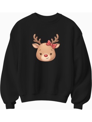 Yılbaşı Geyik Temalı Sweatshirt (Kadın)