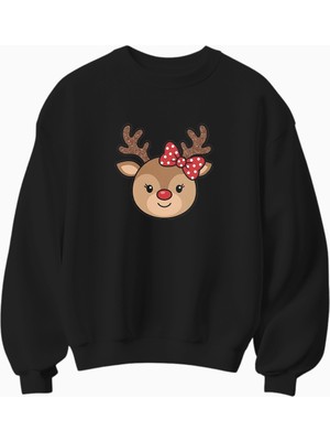 Yılbaşı Geyik Temalı Sweatshirt (Kadın)
