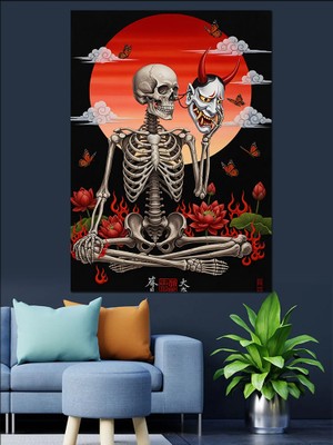 Tablomega Meditasyon Yapan Iskelet Yoga Dekoratif Kanvas - Mdf Ahşap Tablo