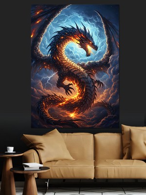 Tablomega Alevli Ejderha Çemberi Sanat Dekoratif Kanvas - Mdf Ahşap Tablo