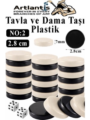 Artlantis Tavla Pulu Küçük Boy No:2 1 Paket Tavla ve Dama Taşı Plastik 2.8 cm Zar Hediyeli Gri Siyah 28 mm Oyun Pulu