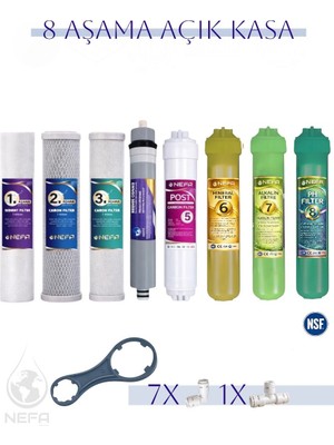 Nefa Tüm Açık Kasalar Için Uyumlu 8 Aşamalı Filtre Seti, Detox, Mineral,alkalin Destekli, 80 Gpd Membran