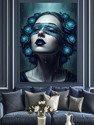 Tablomega Gözü Bağlı Kadın Heykeli Dekoratif Kanvas - Mdf Ahşap Tablo