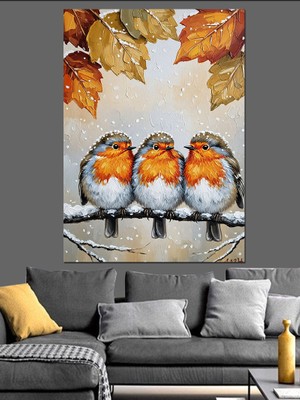 Karizma Tablo Dalda Üç Kuş Dekoratif Kanvas - Mdf Ahşap Tablo