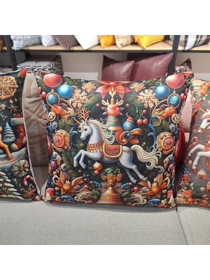 Kırlent Evim Dekoratif Kırlent Kılıfı Yeni Yıl Teması
