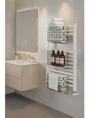 Sas Haus Petek Üstü Çok Amaçlı Banyo Rafı – Metal Havluluk & Düzenleyici Sepet 3 Adet Siyah