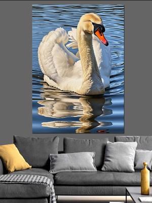 Karizma Tablo Suda Yüzen Beyaz Kuğu Dekoratif Kanvas - Mdf Ahşap Tablo