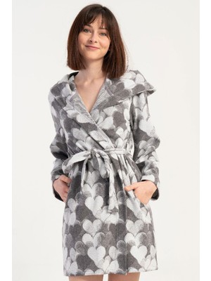 Vienetta Kadın Füme Kapüşonlu Uzun Kol Jakarlı Interlok Sabahlık C9T1N0105