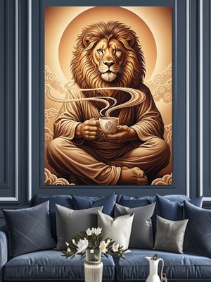 Karizma Tablo Meditasyon Yapan Aslan Dekoratif Kanvas - Mdf Ahşap Tablo