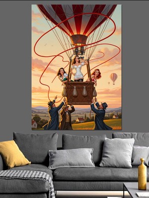 Tablomega Vintage Uçan Balon Çizimi Dekoratif Kanvas - Mdf Ahşap Tablo
