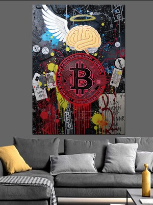 Tablomega Bitcoin Logo ve Afiş Dekoratif Kanvas - Mdf Ahşap Tablo