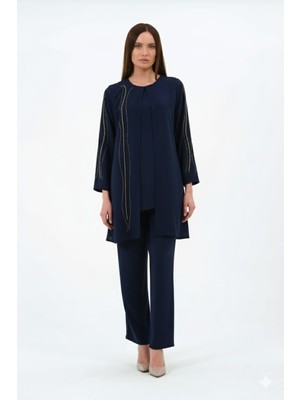 Ceysu Kadın Büyük Beden Petek Kumaş Pantolonlu Tunik Ikili Anne Abiye  Takım