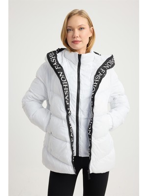 Home Store Kapşonu Yazılı Puffer Mont