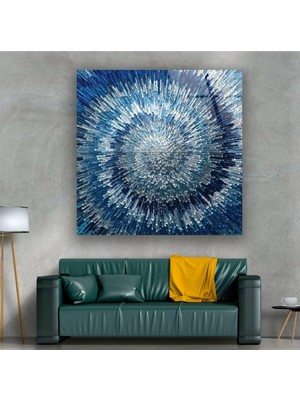 Myphotostation Soyut Mavi Dokulu Çerçevesiz Kırılmaz Cam Duvar Tablosu