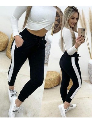 Mareandpanda Kadın Yüksek Bel Kuş Gözü Detaylı Bağcıklı Yan şeritli Viskon Iki Iplik Eşofman Altı