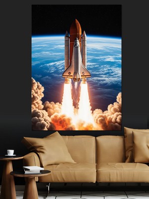 Tablomega Uzaya Fırlatılan Roket Mekiği Dekoratif Kanvas - Mdf Ahşap Tablo