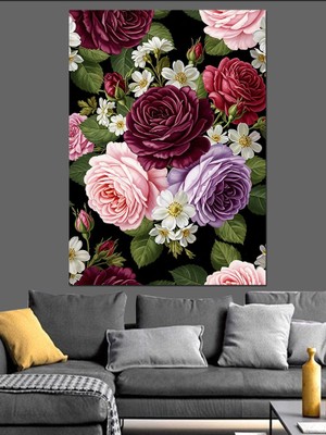 Tablomega Gül ve Çiçek Buketi Dekoratif Kanvas - Mdf Ahşap Tablo