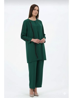 Ceysu Kadın Büyük Beden Petek Kumaş Pantolonlu Tunik Ikili Anne Abiye  Takım