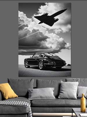 Tablomega Siyah Beyaz Savaş Uçağı Dekoratif Kanvas - Mdf Ahşap Tablo