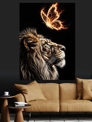 Tablomega Alevli Kelebek Aslan Başı Illüstrasyonu Dekoratif Kanvas - Mdf Ahşap Tablo