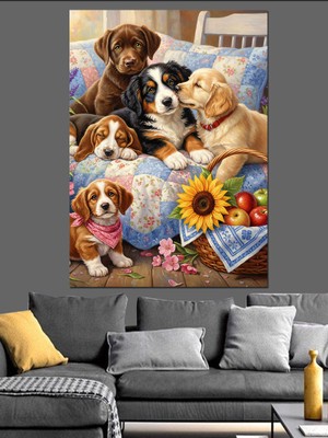 Tablomega Kucaklaşan Sevimli Kedi Köpek Dekoratif Kanvas - Mdf Ahşap Tablo