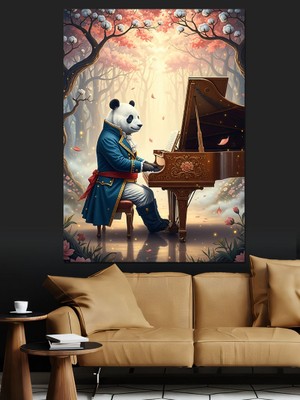 Tablomega Piyano Çalan Yetenekli Panda Dekoratif Kanvas - Mdf Ahşap Tablo
