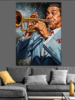 Artmeg Trompet Çalan Cazcı Adam Dekoratif Kanvas - Mdf Ahşap Tablo