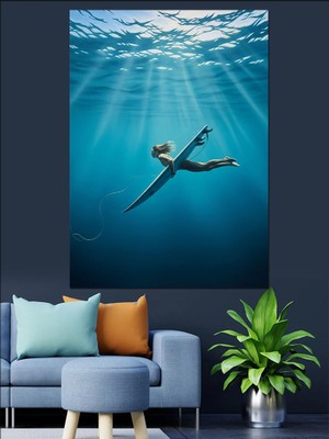 Artmeg Sualtı Yüzen İnsan Figürü Dekoratif Kanvas - Mdf Ahşap Tablo