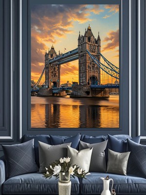 Tablomega Londra Köprüsü Gün Batımı Dekoratif Kanvas - Mdf Ahşap Tablo