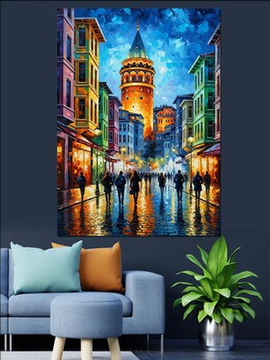 Artmeg Renkli Galata Kulesi Sokağı Dekoratif Kanvas - Mdf Ahşap Tablo