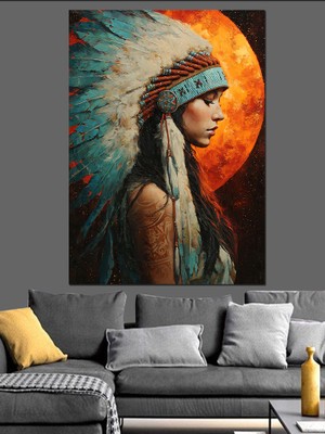 Tablomega Kızılderili Kadın Profil Resmi Dekoratif Kanvas - Mdf Ahşap Tablo