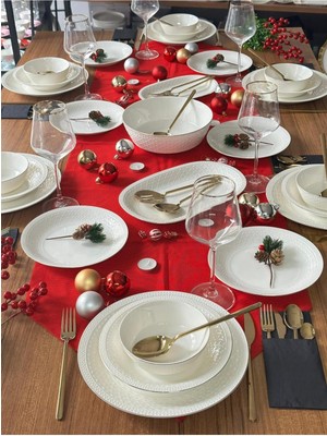 MD Mimoza Dekor Yemek Takımı 80 Parça 6 Kişilik Cross /yılbaşı /sunum / Sofra / Davet