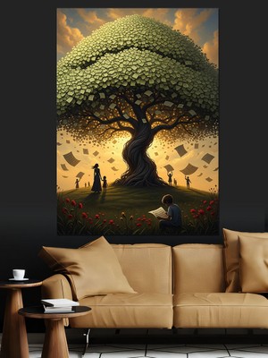 Karizma Tablo Büyük Yeşil Hayat Ağacı Dekoratif Kanvas - Mdf Ahşap Tablo