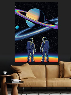 Artmeg Uzayda Yürüyen Astronotlar Resmi Dekoratif Kanvas - Mdf Ahşap Tablo