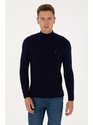 U.S. Polo Assn. Erkek Slim Fit Yarım Balıkçı Yaka Lacivert Kazak 50315037-VR033