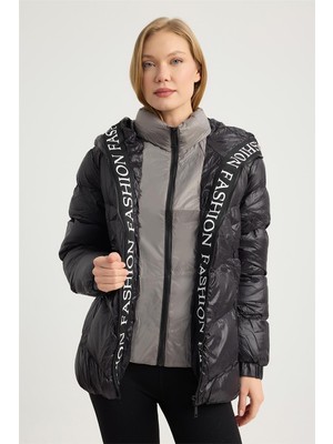 Home Store Kapşonu Yazılı Puffer Mont