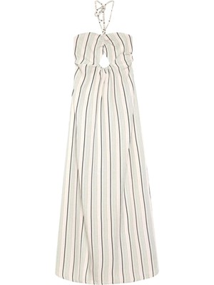 Quzu Göğüs Detaylı Midi Elbise Nature