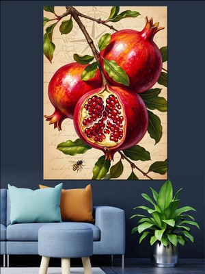 Tablomega Dalında Kırmızı Nar Meyvesi Dekoratif Kanvas - Mdf Ahşap Tablo